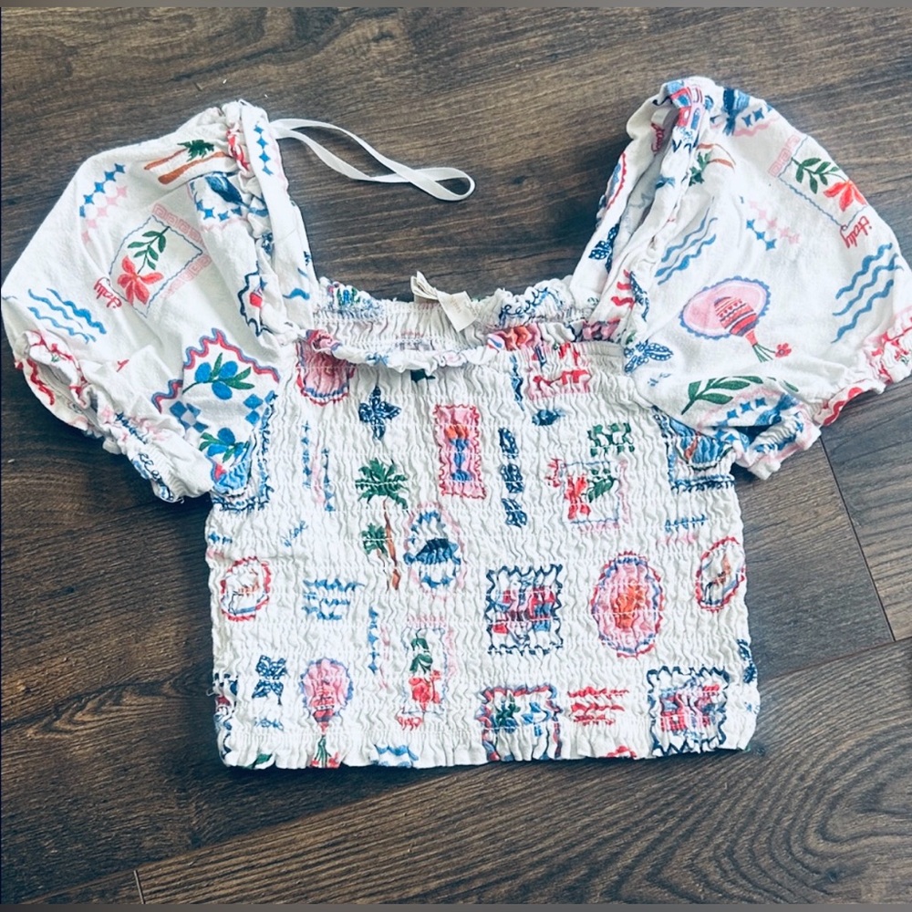 Monteau White Smocked Crop Top